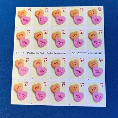 CANDY HEARTS U.S. POSTAGE SHEET OF 37 CENT STAMPS