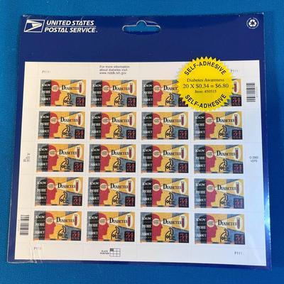 DIABETES AWARENESS U.S. POSTAGE PACKAGE OF 34 CENT STAMPS