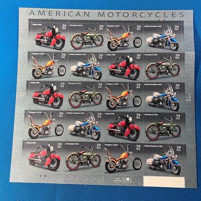AMERICAN MOTORCYCLES U.S. POSTAGE SHEET OF 39 CENT STAMPS