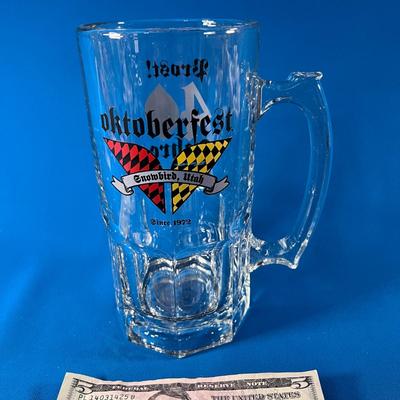 HEAVY GLASS LARGE BEER STEIN OKTOBERFEST SNOWBIRD SINCE 1972