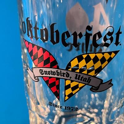 HEAVY GLASS LARGE BEER STEIN OKTOBERFEST SNOWBIRD SINCE 1972