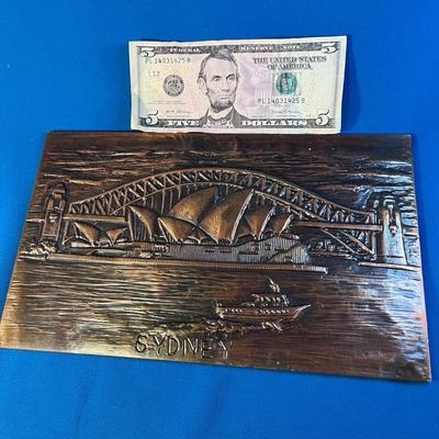 EMBOSSED COPPER â€œSYDNEYâ€ HARBOR AUSTRALIA PLAQUE