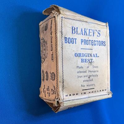 VINTAGE BOX OF BLAKEYâ€™S METAL BOOT PROTECTORS FROM ENGLAND 31 CT.