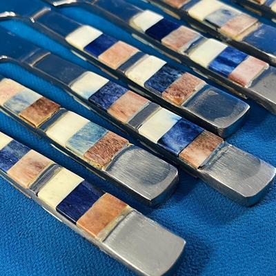 SET OF 8 UNUSUAL DINNER/SERVING KNIVES COLORFUL POLISHED STONE