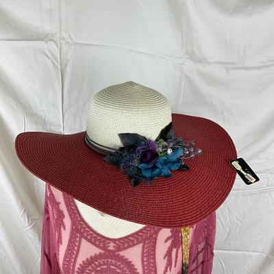 088 Rose Colored Cover Up with Straw Hat and Round Jute Handbag