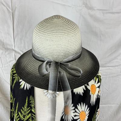 091 Daisy Wrap , Black and White Straw Hat , Floral Statement Necklace