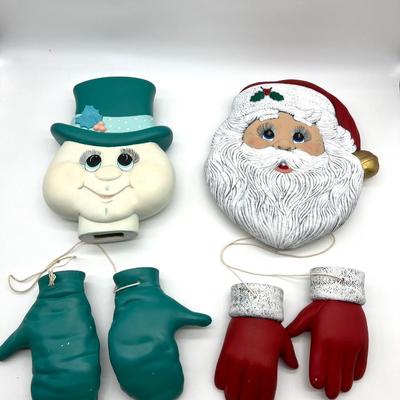 Vintage Ceramic Santa And Snowman Head & Hands