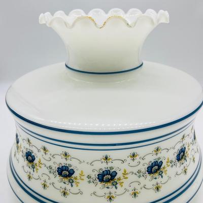 Large Vintage Abigail Adams  Quoizel Milk Glass Blue Floral GLOBE ONLY