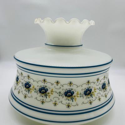 Large Vintage Abigail Adams  Quoizel Milk Glass Blue Floral GLOBE ONLY