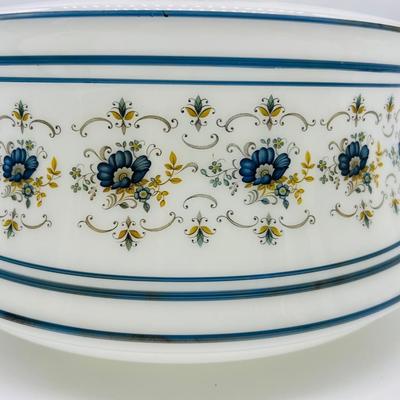 Large Vintage Abigail Adams  Quoizel Milk Glass Blue Floral GLOBE ONLY