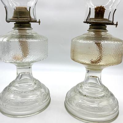 Pair Of Vintage Glass Oil Kerosene Lamp *Read Details