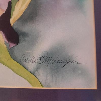 Signed and framed original watercolor Purple Iris Colette Laughlin