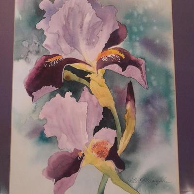Signed and framed original watercolor Purple Iris Colette Laughlin