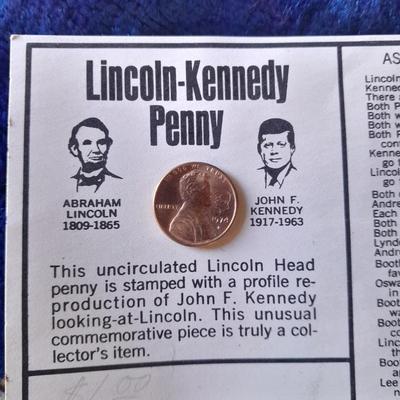 Lincoln Cents with John F. Kennedy Rug/Wall Tapestry, 1960's and unique Lincoln-Kennedy Penny
