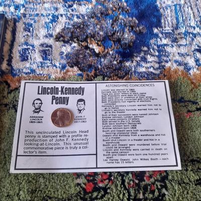 Lincoln Cents with John F. Kennedy Rug/Wall Tapestry, 1960's and unique Lincoln-Kennedy Penny