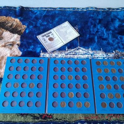 Lincoln Cents with John F. Kennedy Rug/Wall Tapestry, 1960's and unique Lincoln-Kennedy Penny