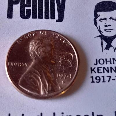 Lincoln Cents with John F. Kennedy Rug/Wall Tapestry, 1960's and unique Lincoln-Kennedy Penny