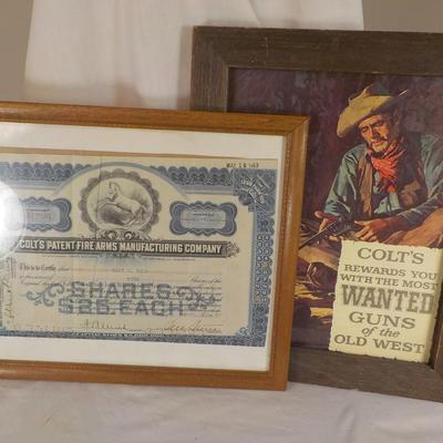 " Colt's Gun Mfg. Co. Stock Certifcate (canceled) and Colt ad. est. $30 to $70.