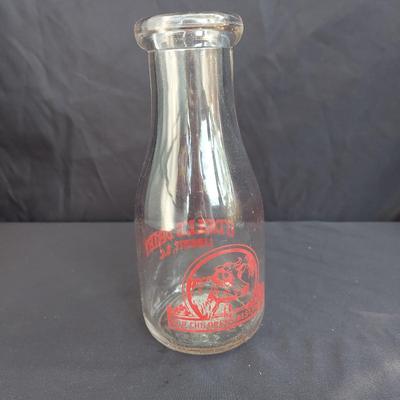 Vintage Glass Milk Bottles and Metal Milk Pail (OB4-BBL)