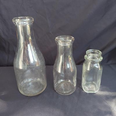 Vintage Glass Milk Bottles and Metal Milk Pail (OB4-BBL)