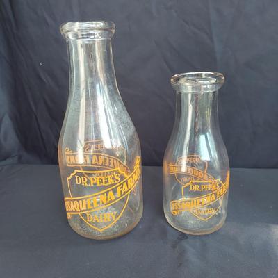 Vintage Glass Milk Bottles and Metal Milk Pail (OB4-BBL)