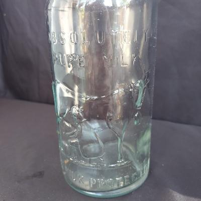 Vintage Glass Milk Bottles and Metal Milk Pail (OB4-BBL)