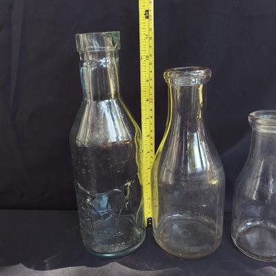 Vintage Glass Milk Bottles and Metal Milk Pail (OB4-BBL)
