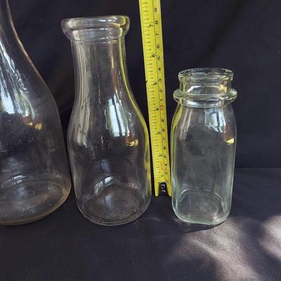 Vintage Glass Milk Bottles and Metal Milk Pail (OB4-BBL)