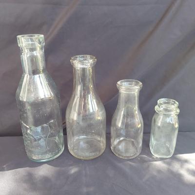 Vintage Glass Milk Bottles and Metal Milk Pail (OB4-BBL)