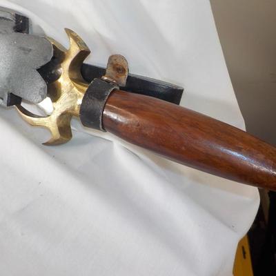 Swedish Armor sword approx. 26 in. with leather scabbard. est. $50 to $130..