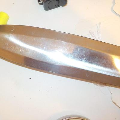 Swedish Armor sword approx. 26 in. with leather scabbard. est. $50 to $130..