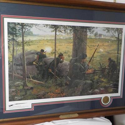 Historical Art " Breechloaders and Greencoats" by Dale Gallon. est  $125 to $300.