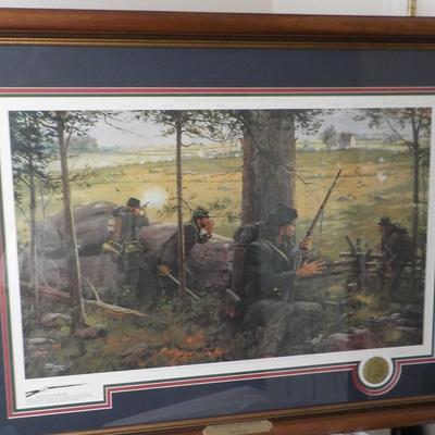 Historical Art " Breechloaders and Greencoats" by Dale Gallon. est  $125 to $300.