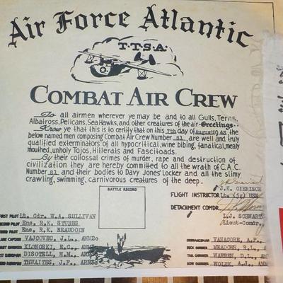 WW-2 COMBAT AIR CREW CERTIFICATE & BLOOD CHIT/ 1943/ EST. $100 to $400.