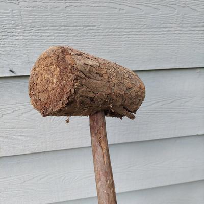 Antique Wooden box w/ Hinged Lid and Mallet (OB4-BBL)