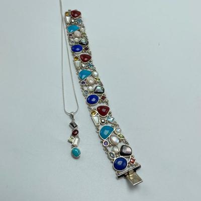 Two 925 Multicolored Gem Stone Sets (B3-KW)