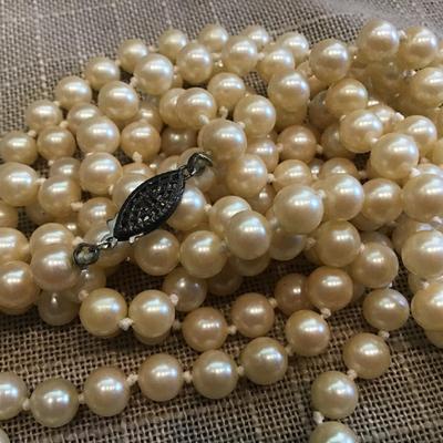 Vintage Knotted Pearl Style Necklace with Sterling Clasp