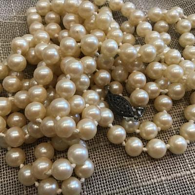 Vintage Knotted Pearl Style Necklace with Sterling Clasp