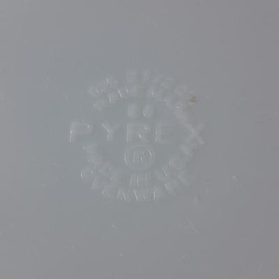 Pyrex > EARLY AMERICAN Gold on Brown Handled Casserole with lid and Pyrex Turquoise Chip Square Bowl