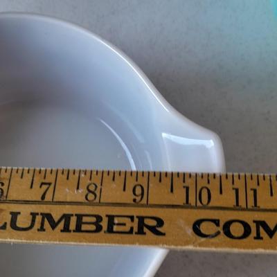 Pyrex > EARLY AMERICAN Gold on Brown Handled Casserole with lid and Pyrex Turquoise Chip Square Bowl