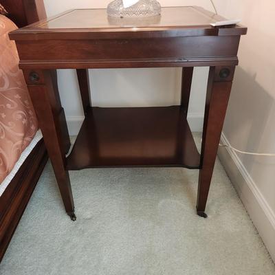 Leather Inlay Side Table on Casters 20x20x24H