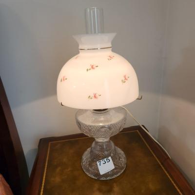 Vintage Converted Oil Lamp Light Hand Painted Lamp Shade