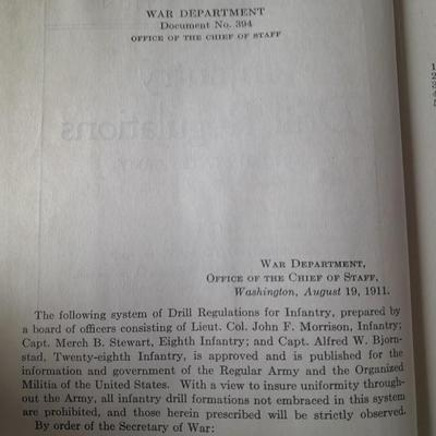 Infantry Drill Regulations US Army 1911 book, Life Pearl Harbor, mask and 1959 Bench rest medal
