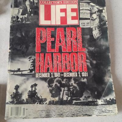 Infantry Drill Regulations US Army 1911 book, Life Pearl Harbor, mask and 1959 Bench rest medal