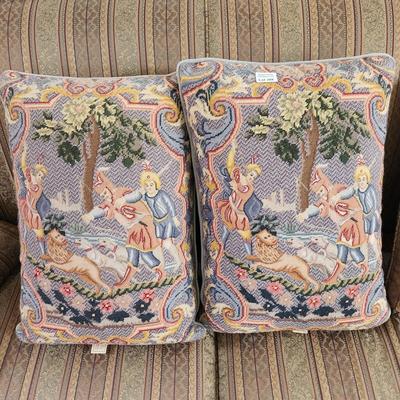 2 Maitland Smith Hand Worked Needlepoint Pillow Tapestry