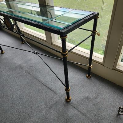 Heavy Metal & Beveled Glass Top Side Table 54x16x27