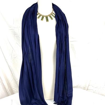 190 Preppy Peacock Necklace, Earrings with Royal Blue Scarf