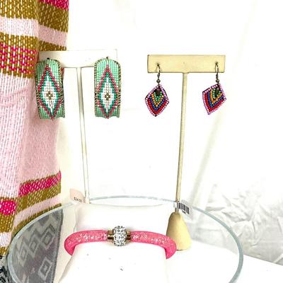 192 Beaded Boho Collection, Knit Scarf, Earrings, Two Bracelets