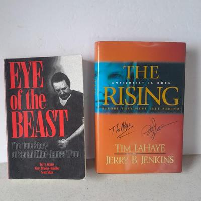 Two autographed books - The Rising Signed Tim LaHaye and Jerry Jenkins - Eye of the Beast Terry Adams Signed