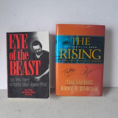Two autographed books - The Rising Signed Tim LaHaye and Jerry Jenkins - Eye of the Beast Terry Adams Signed